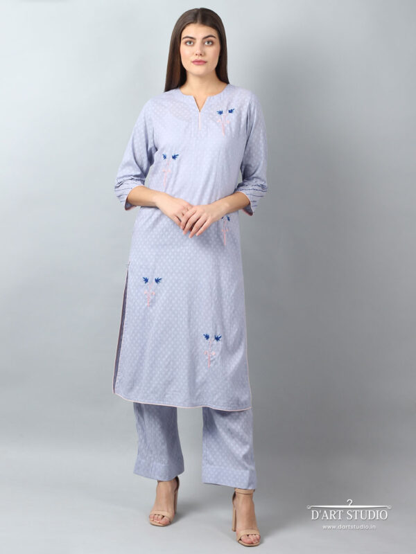 Hand Embroidered Blue Cotton Palazzo
