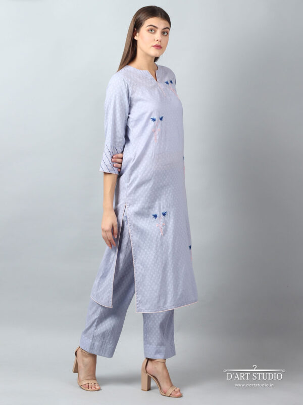 Hand Embroidered Blue Cotton Palazzo