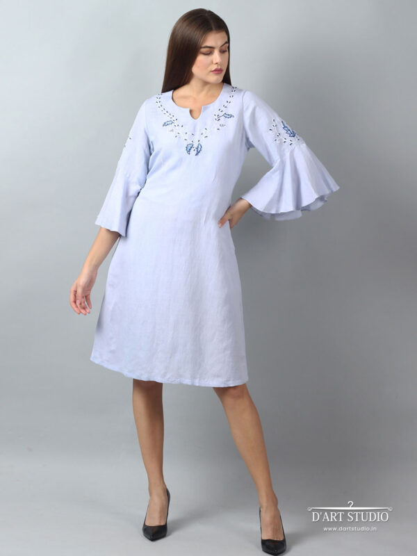 Hand Embroidered Blue Linen Dress DARTSTUDIO2141