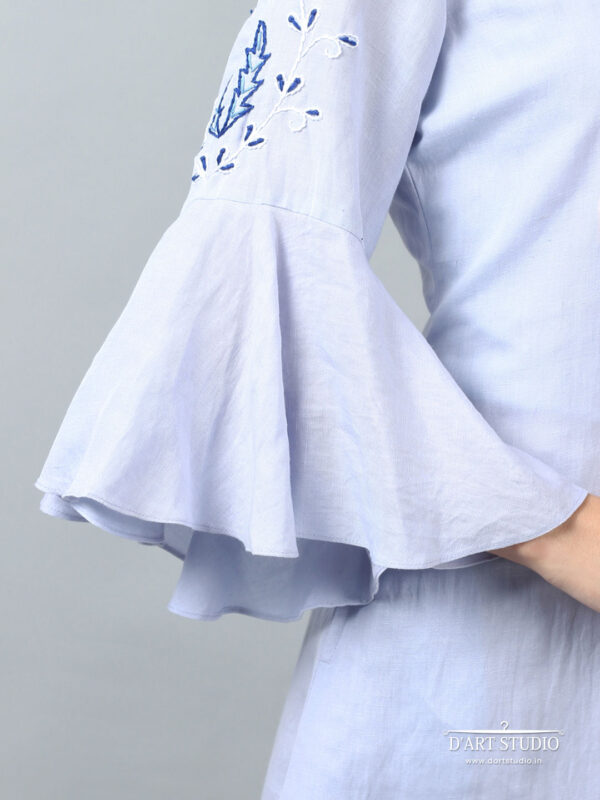 Hand Embroidered Blue Linen Dress