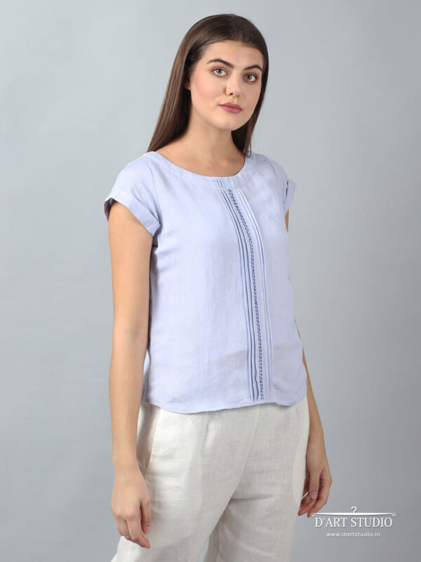 Hand Embroidered Blue Linen Top