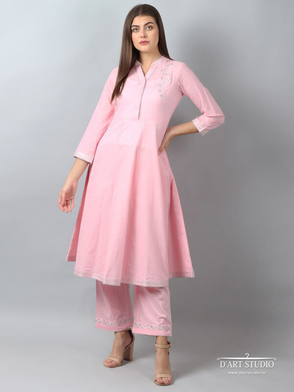 Hand Embroidered Pink Cotton Set of 2