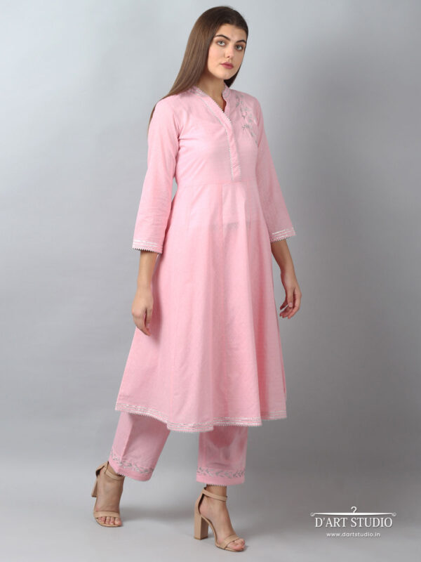 Hand Embroidered Pink Cotton Set of 2