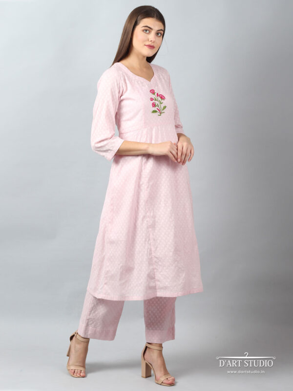 Hand Embroidered Pink Cotton Palazzo
