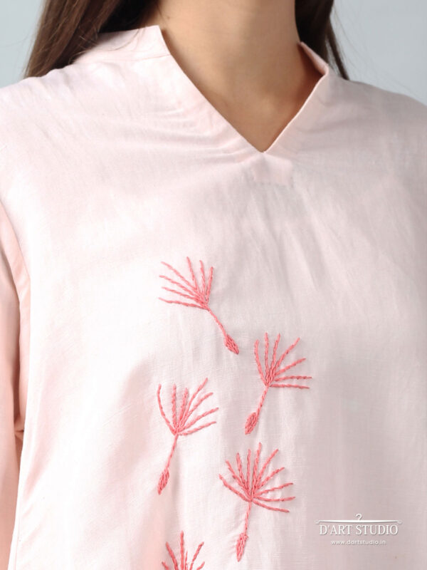 Hand Embroidered Pink Linen Top