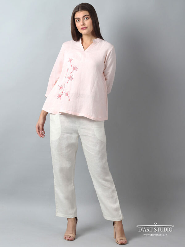 Hand Embroidered Pink Linen Top