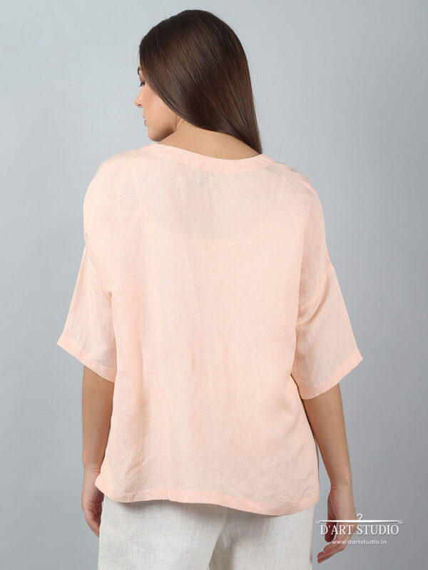 Hand Embroidered Peach Linen Top