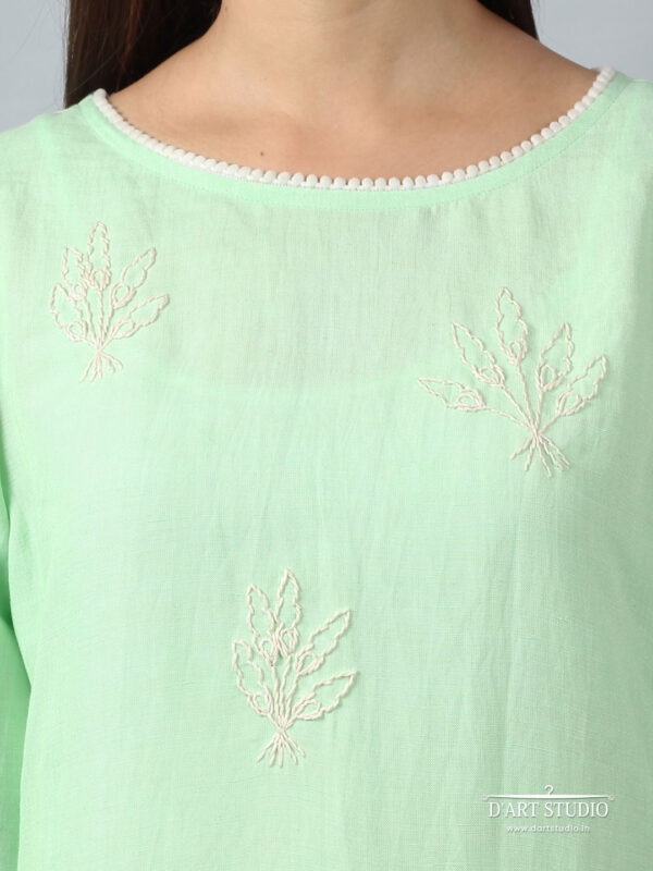 Hand Embroidered Green Linen Kurta