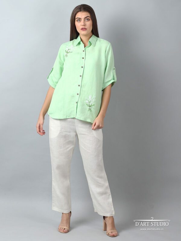 Hand Embroidered Green Linen Top