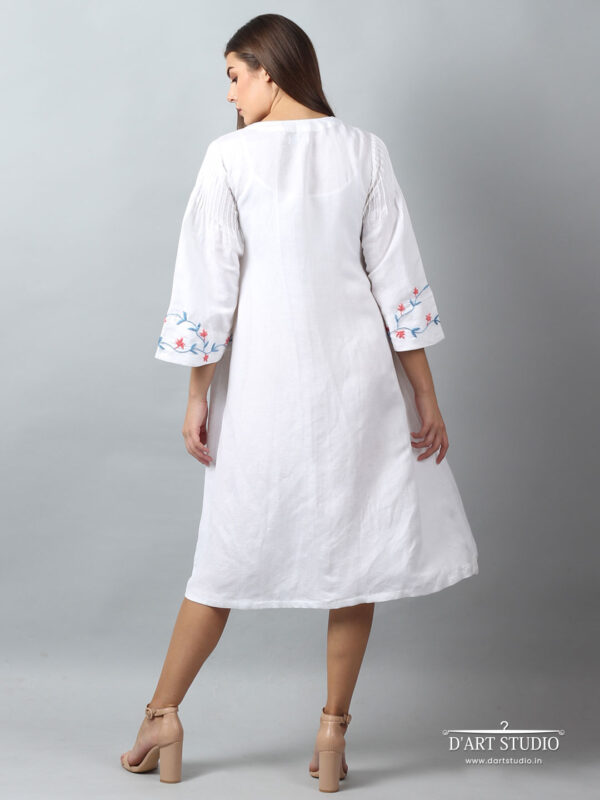 Hand Embroidered White Linen Dress