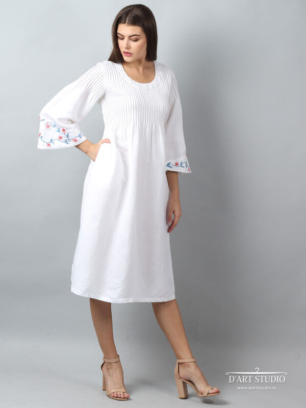 Hand Embroidered White Linen Dress