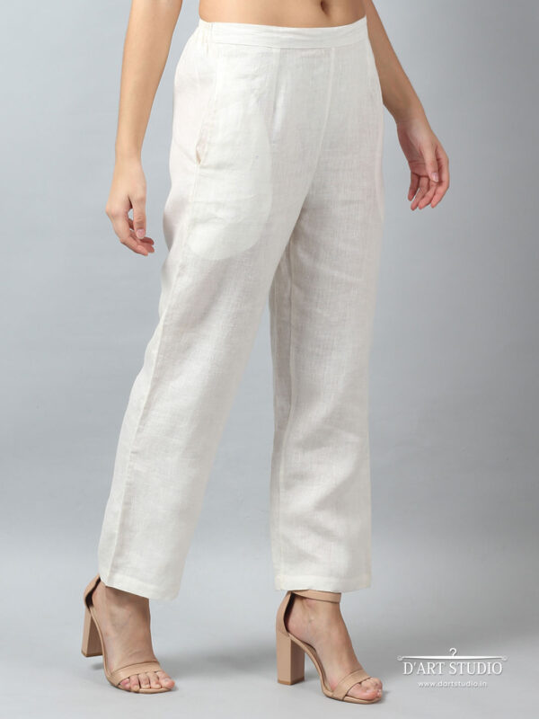 Hand Embroidered White Linen Pants DARTSTUDIO4052