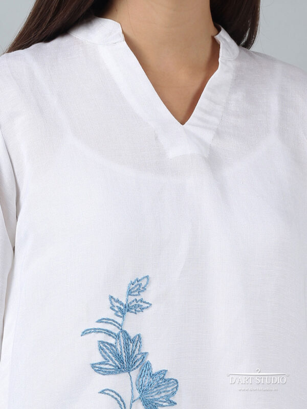 Hand Embroidered White Linen Top