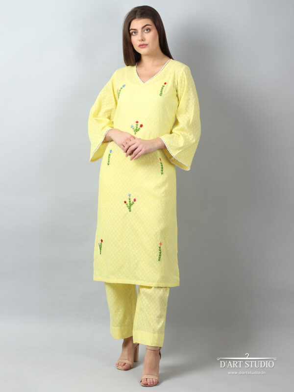 Hand Embroidered Yellow Cotton Set of 2