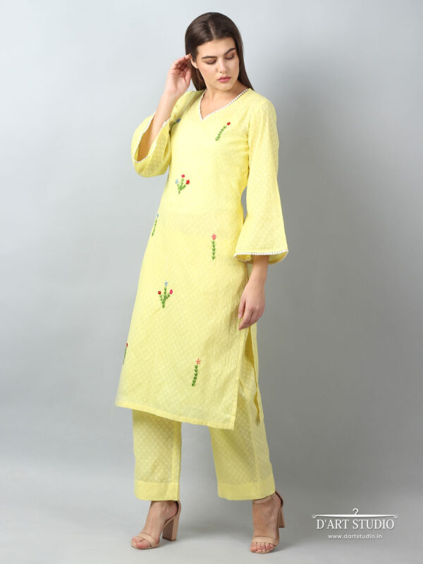 Hand Embroidered Yellow Cotton Set of 2