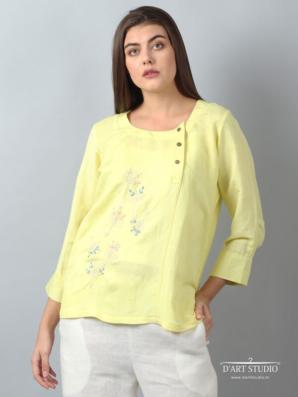 Hand Embroidered Yellow Linen Top