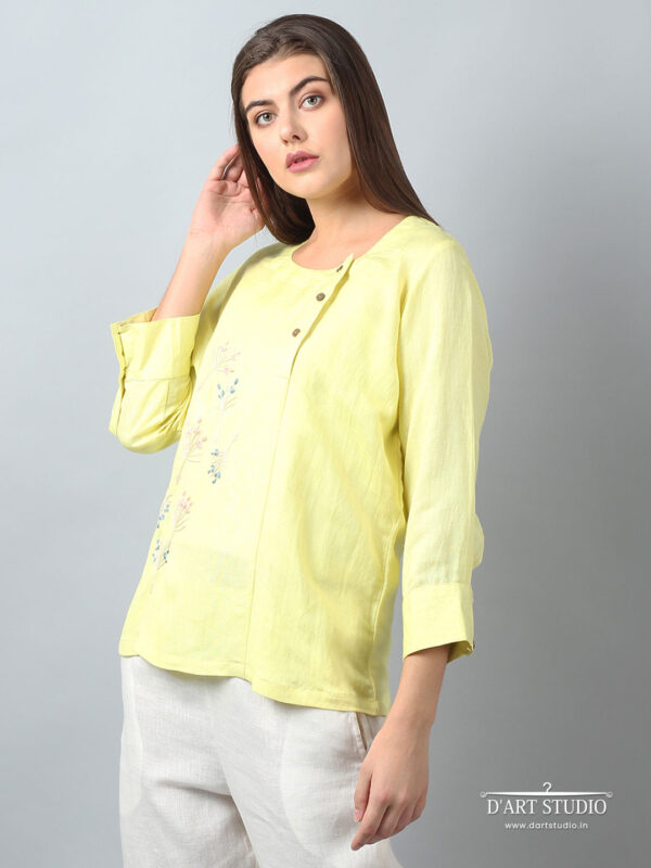 Hand Embroidered Yellow Linen Top