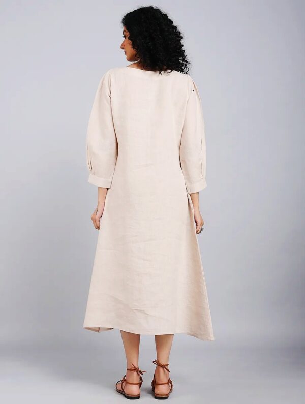 Hand Embroidered Beige Linen Dress