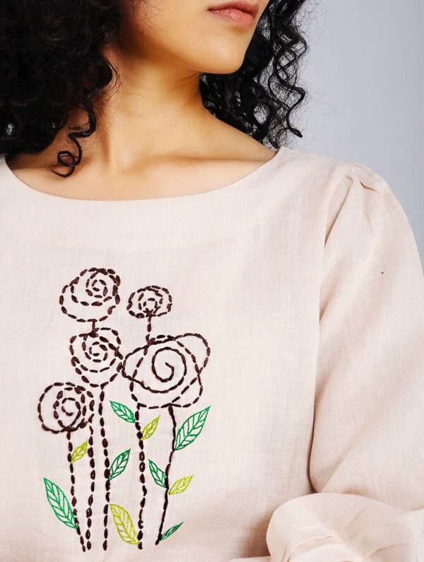 Hand Embroidered Beige Linen Dress DARTSTUDIO DS2103