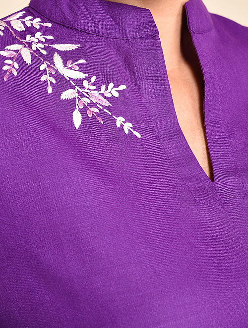 Hand Embroidered Purple Cotton Kurta