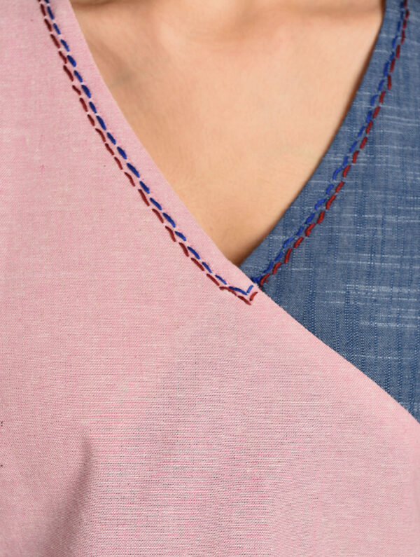 Hand Embroidered Blue Pink Cotton Top DARTSTUDIO DS1124