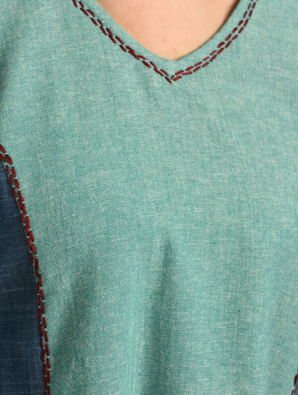 Hand Embroidered Blue Green Cotton Dress DARTSTUDIO DS2137