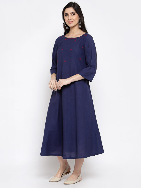 Hand Embroidered Dark Blue Cotton Dress