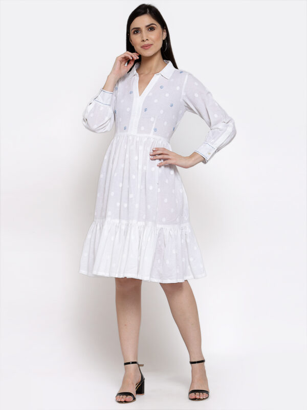 Hand Embroidered White Cotton Dress