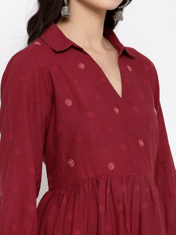 Hand Embroidered Maroon Cotton Dress