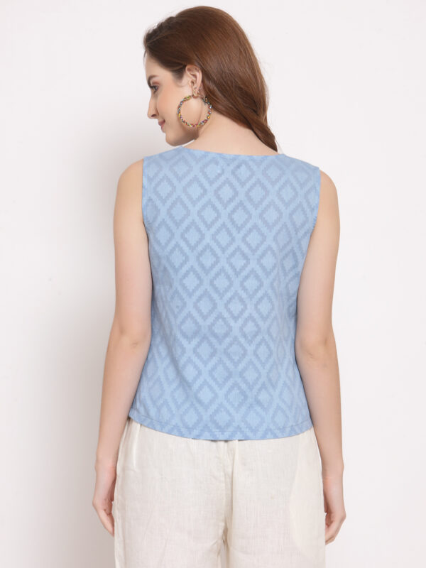 Hand Embroidered Blue Cotton Top DART STUDIO DS1146