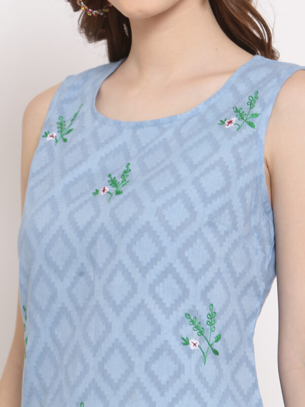 Hand Embroidered Blue Cotton Top DART STUDIO DS1146