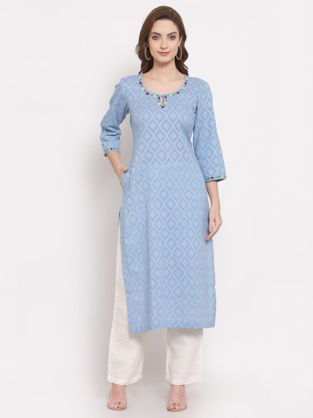 Hand Embroidered Blue Cotton Kurta with Pants DART STUDIO DS10100