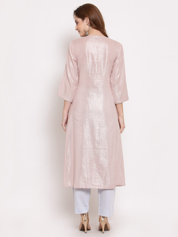 Hand Embroidered Pink Cotton Kurta with Modal Satin Pants DS10116