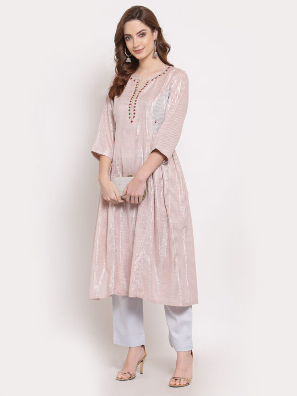 Hand Embroidered Pink Cotton Kurta with Modal Satin Pants DS10116