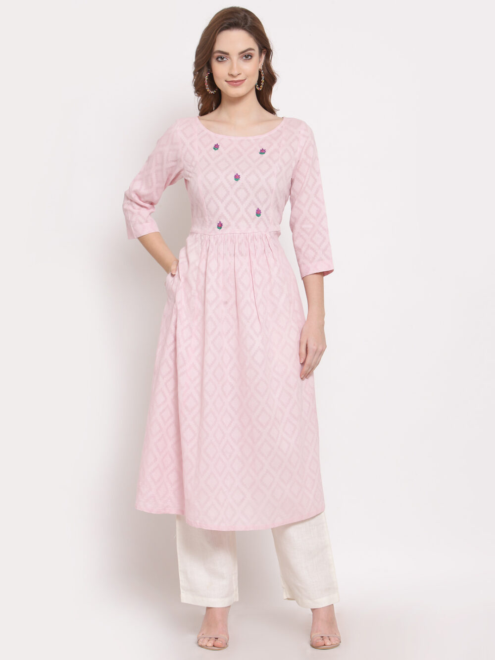 Hand Embroidered Pink Cotton Kurta with Pants DART STUDIO DS10103