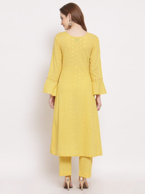 Hand Embroidered Yellow Cotton Kurta with Pants