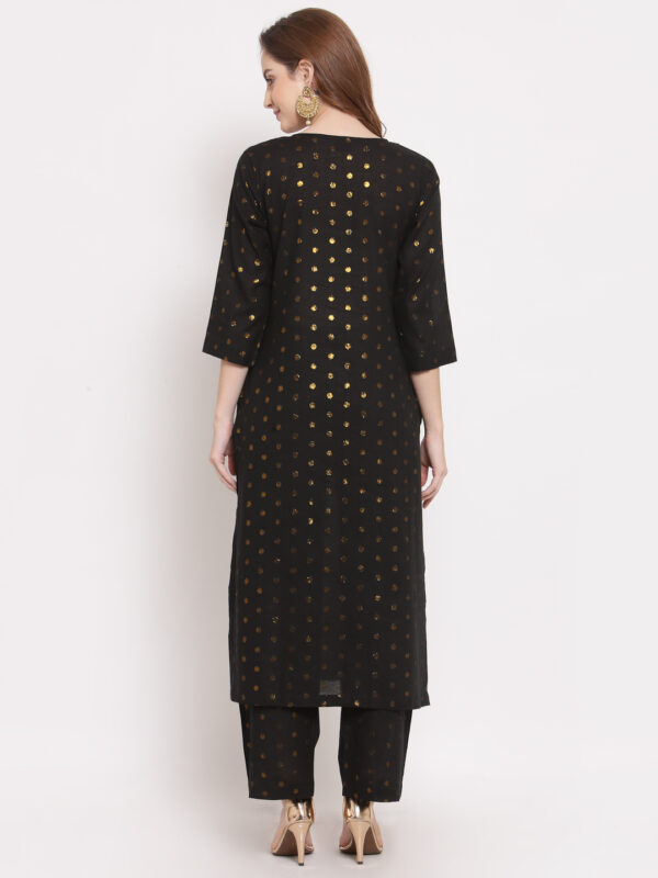 Hand Embroidered Black Cotton Kurta with Pants