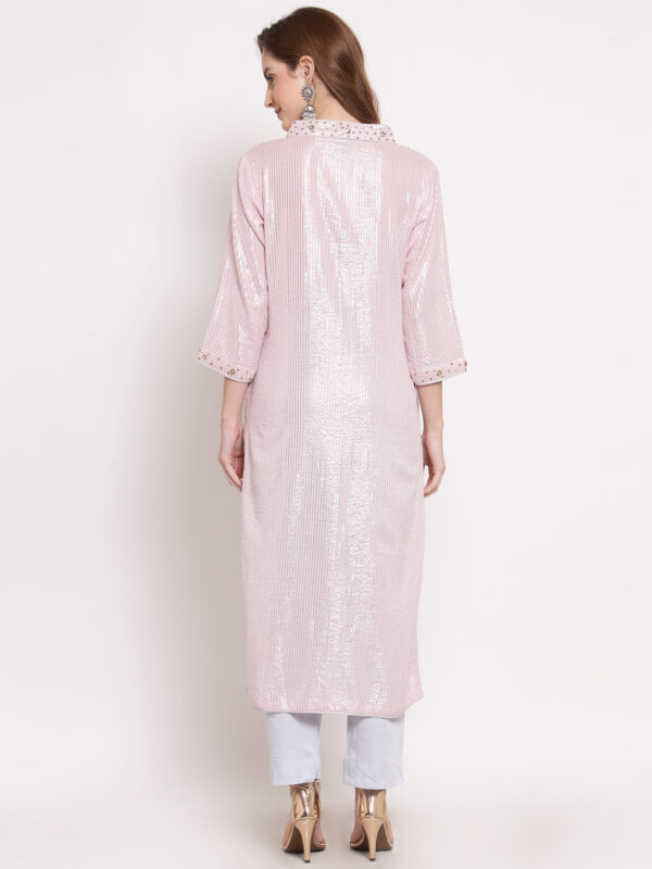 Hand Embroidered Pink Cotton Kurta with Modal Satin Pants DS10118