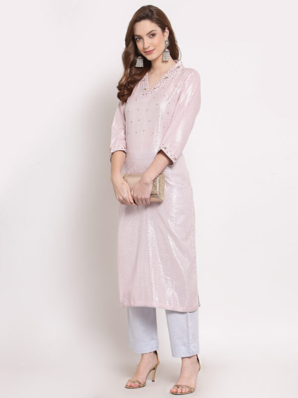 Hand Embroidered Pink Cotton Kurta with Modal Satin Pants DS10118
