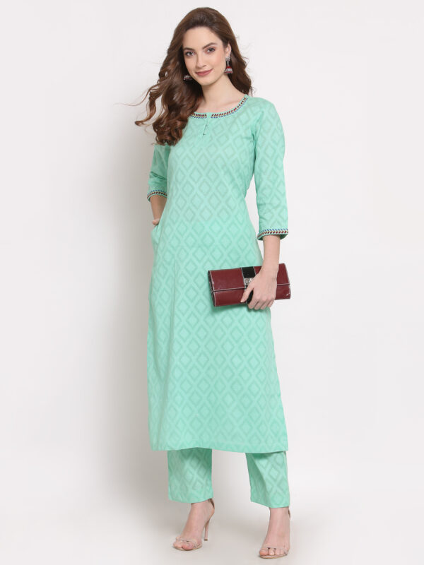 Hand Embroidered Green Cotton Kurta with Pants DART STUDIO DS10105
