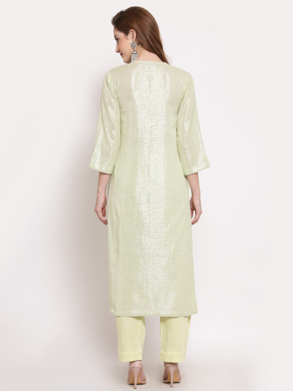 Hand Embroidered Yellow Cotton Kurta with Modal Satin Pants DS10120