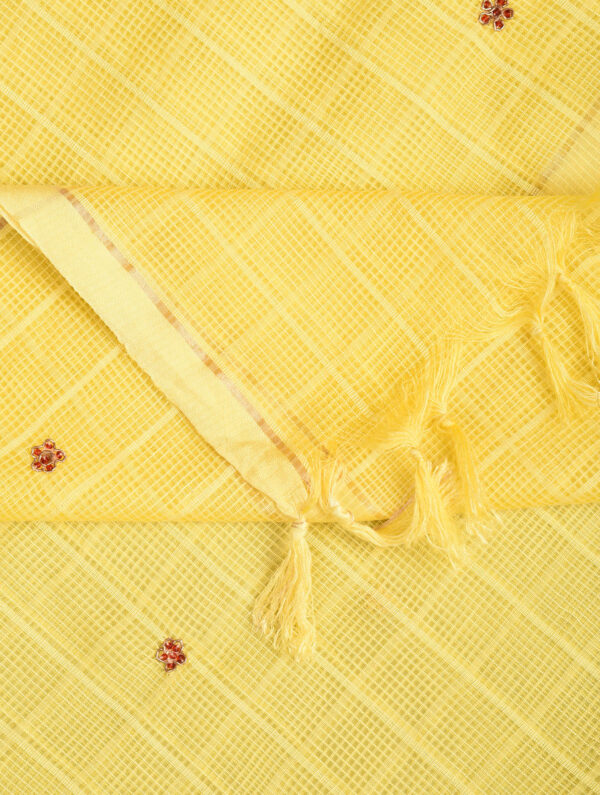 Hand Embroidered Organza Yellow Dupatta