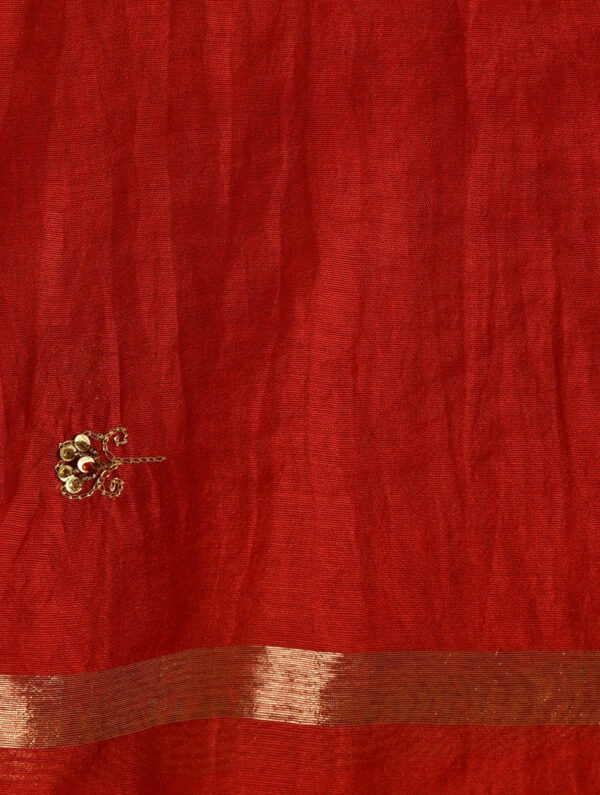 Hand Embroidered Chanderi Red Dupatta