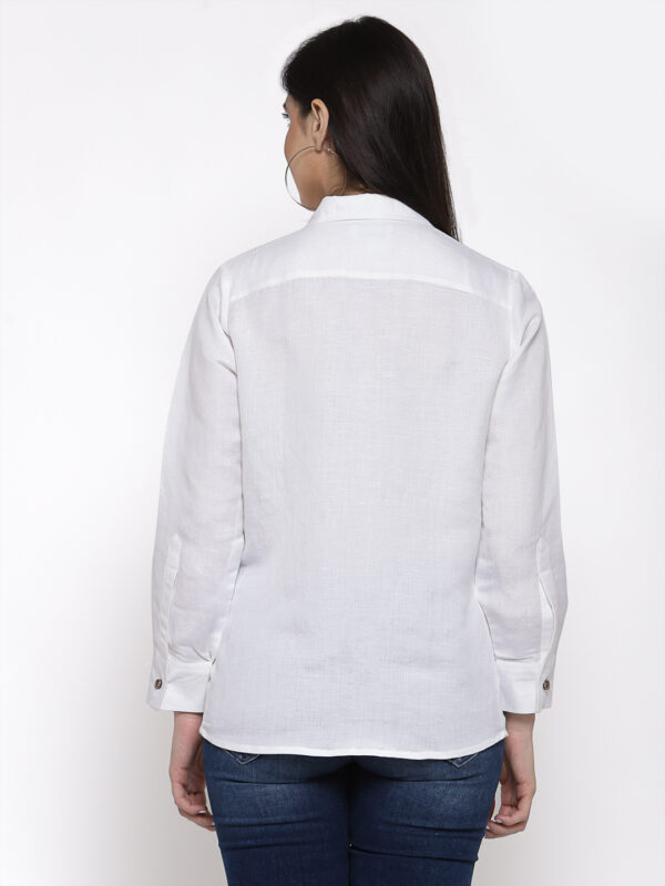 Hand Embroidered White Linen Women Shirt