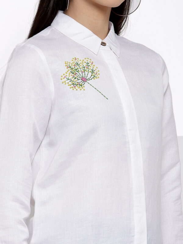 Hand Embroidered White Linen Women Shirt