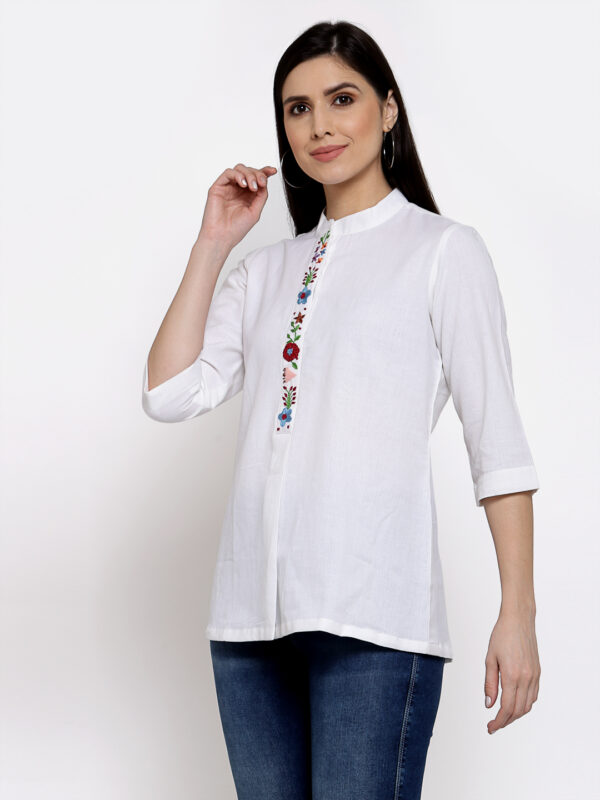 Hand Embroidered White Linen Top