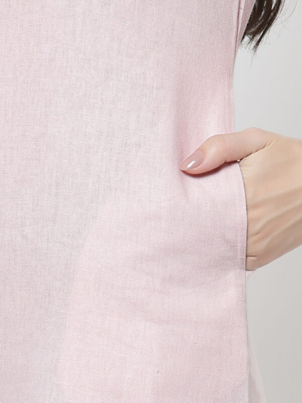 Hand Embroidered Pink Linen Dress