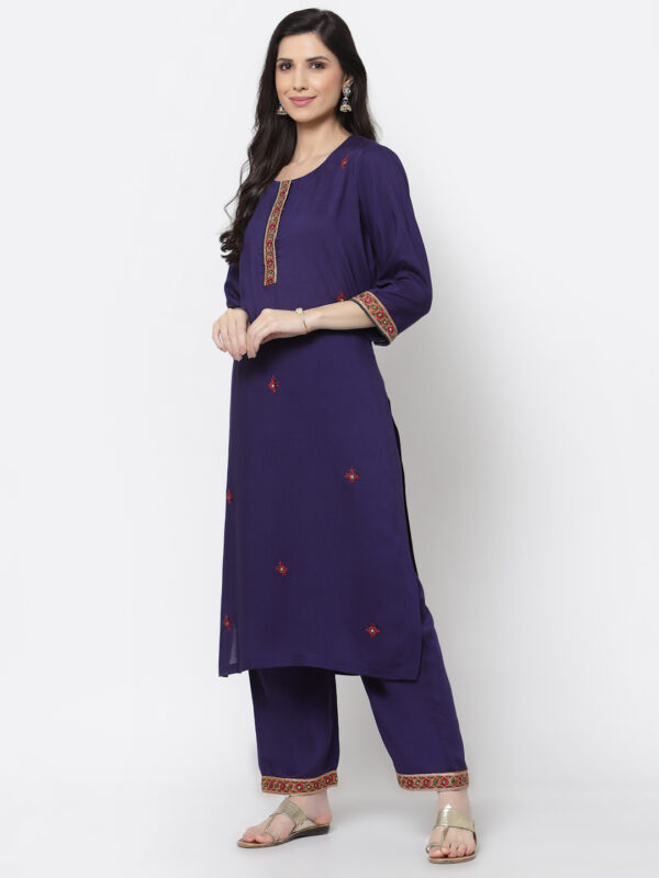 Hand Embroidered Navy Blue and Russian Violet Thread Work Kurta