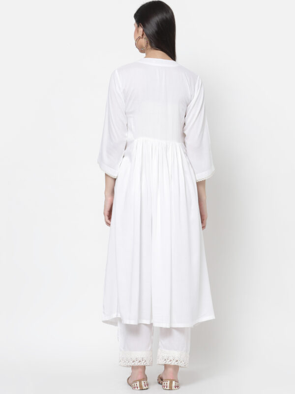 Hand Embroidered White Viscose Modal Midi Dress