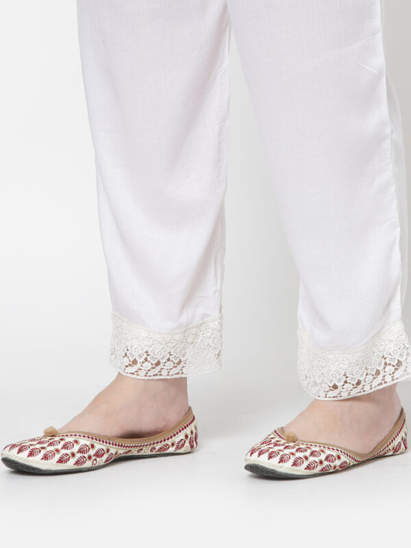 Viscose Modal White Ethnic Palazzo with Lace